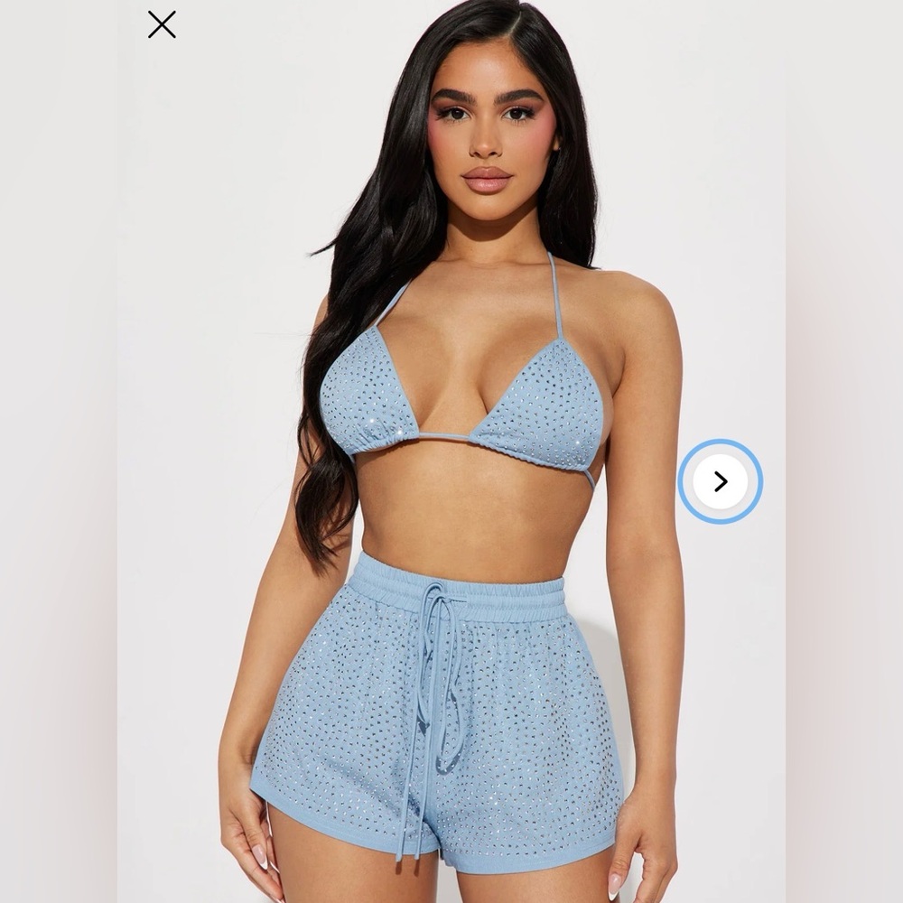 Fashion Nova Blue Rhinestone Two-Piece Set- Size Medium NWT ‘Star of the Show’
